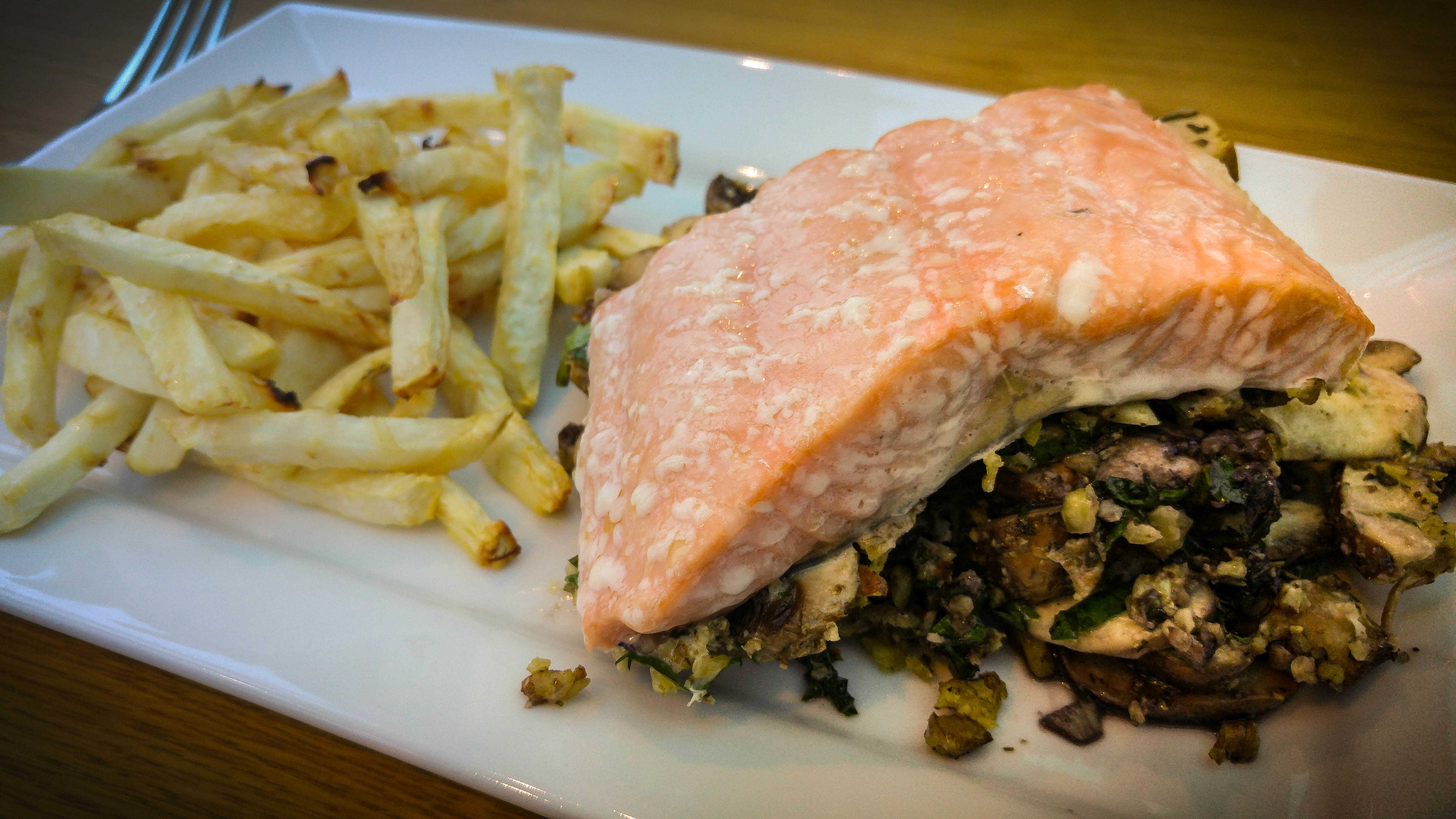 Salmon with Herby-Walnut Mushrooms